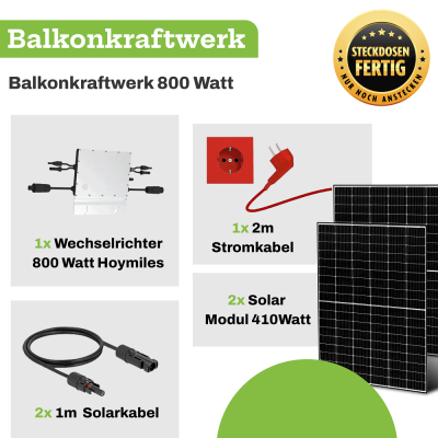 Balkonkraftwerk 800 Watt mit WLAN Steckdosenanlage komplett