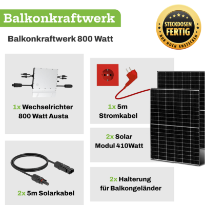 Balkonkraftwerk 800 Watt WLAN mit Halterung Komplettanlage Steckdosenanlage