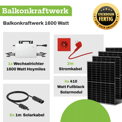 Balkonkraftwerk 1600 Watt (1,6 kWp) 4 Module