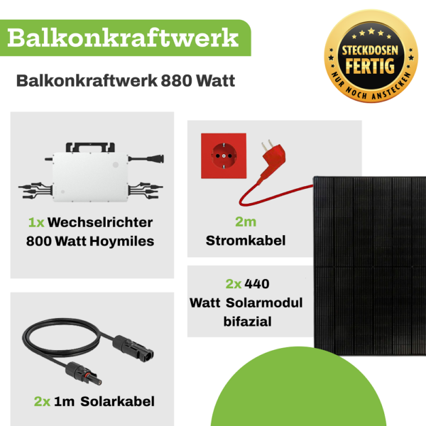 880 Wp Balkonkraftwerk bifaziale fullblack Glas-Glas Module WLAN Komplettset